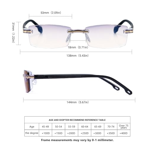 TERAISE Rimless Reading Glasses Fashion Diamond Cut Edge Design Anti-blue Lens Spectacle Readers for Men - Image 3