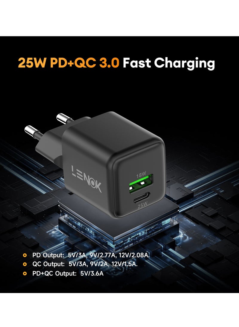 LENOK - LENOK 25W Dual Port USB C PD Super Fast ChargerBlock,25 watt GaN PD/PPS USB C Fast Wall Charger Block for Samsung Galaxy S24/S23/S22+/S21 Ultra/Plus/S20/Note 20/Z Fold 5 - Image 1