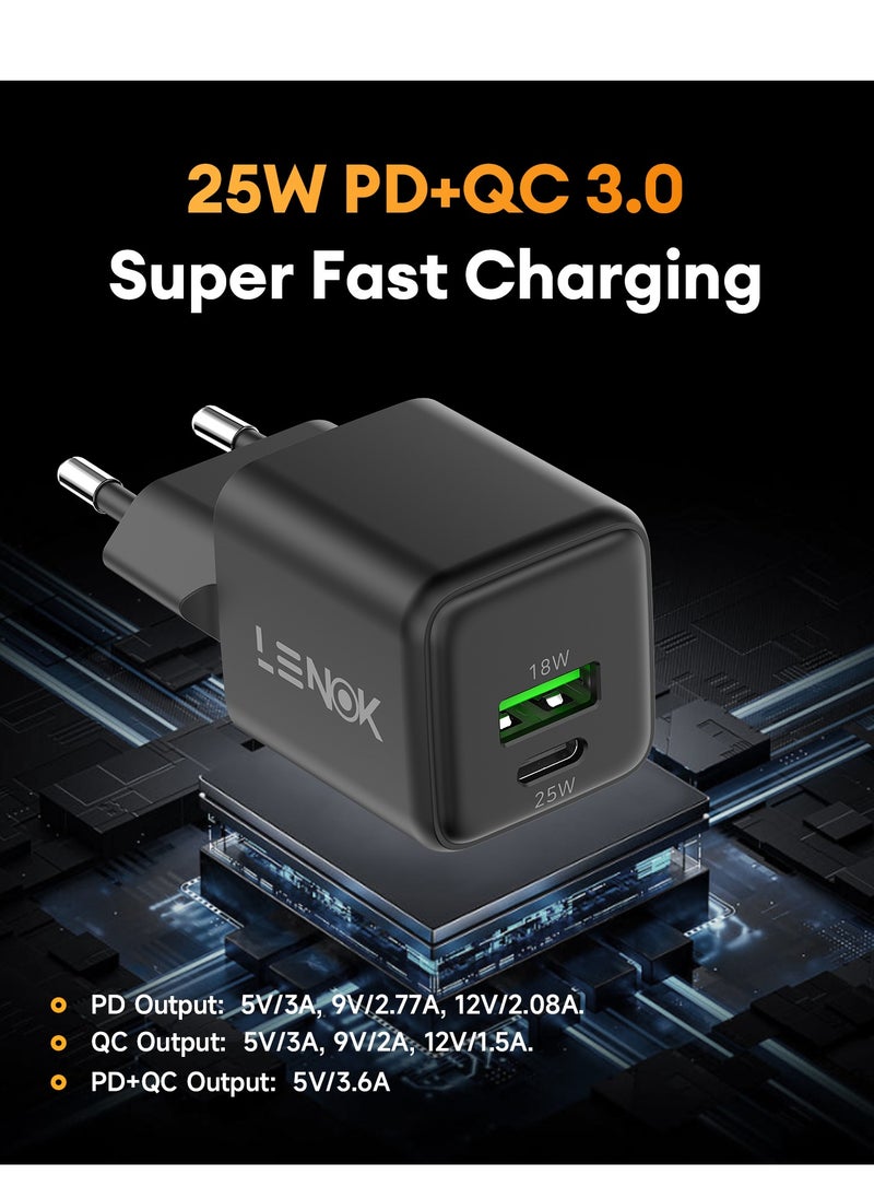 LENOK - LENOK 25W Dual Port USB C PD Super Fast ChargerBlock,25 watt GaN PD/PPS USB C Fast Wall Charger Block for Samsung Galaxy S24/S23/S22+/S21 Ultra/Plus/S20/Note 20/Z Fold 5 - Image 1