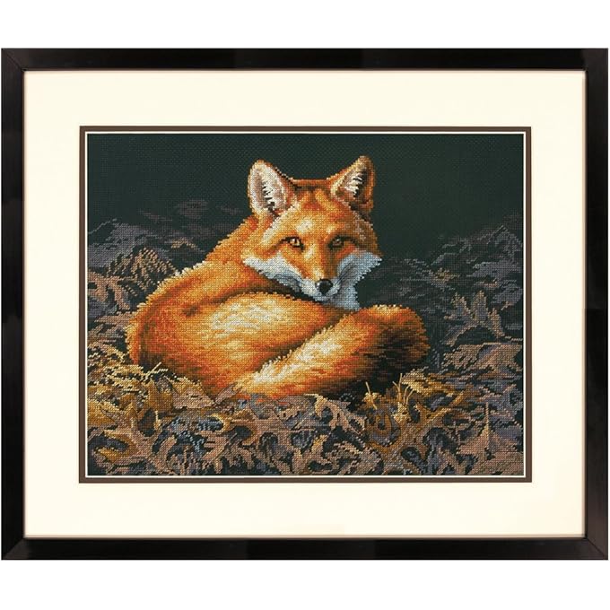 Sunlit Fox Counted Cross Stitch Kit, 14 Count Black Aida, 14'' x 11''
