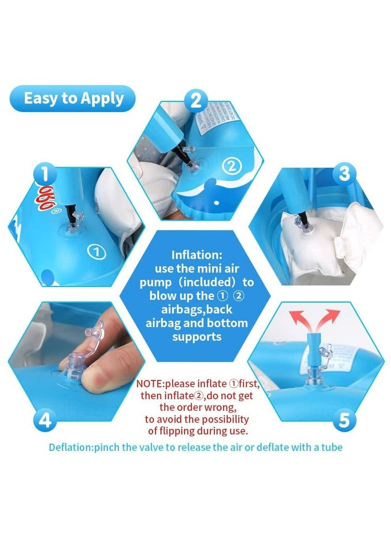 LIMOS - Inflatable Baby Swimming Pool Float Ring with Sun Protection Canopy and Safety Tail (L Shark Blue) - Image 1