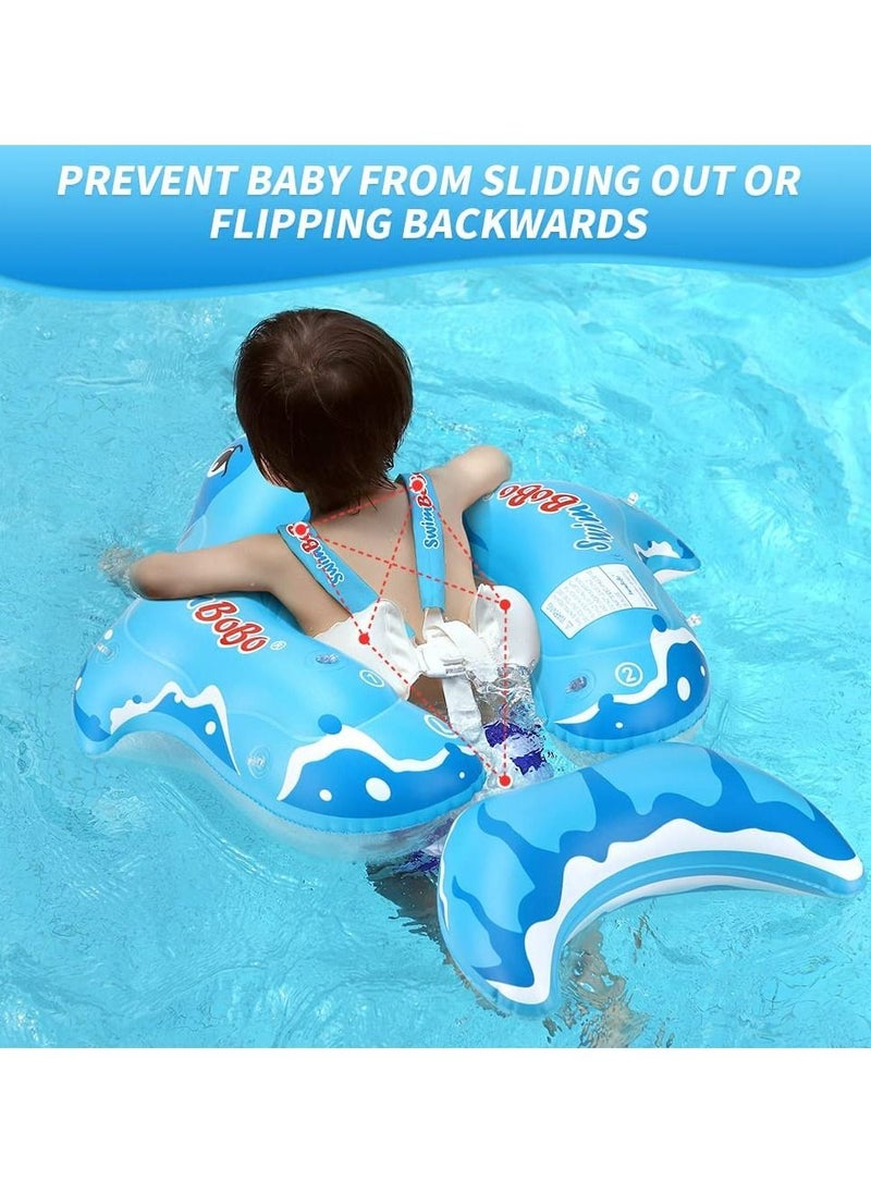 LIMOS - Inflatable Baby Swimming Pool Float Ring with Sun Protection Canopy and Safety Tail (L Shark Blue) - Image 1