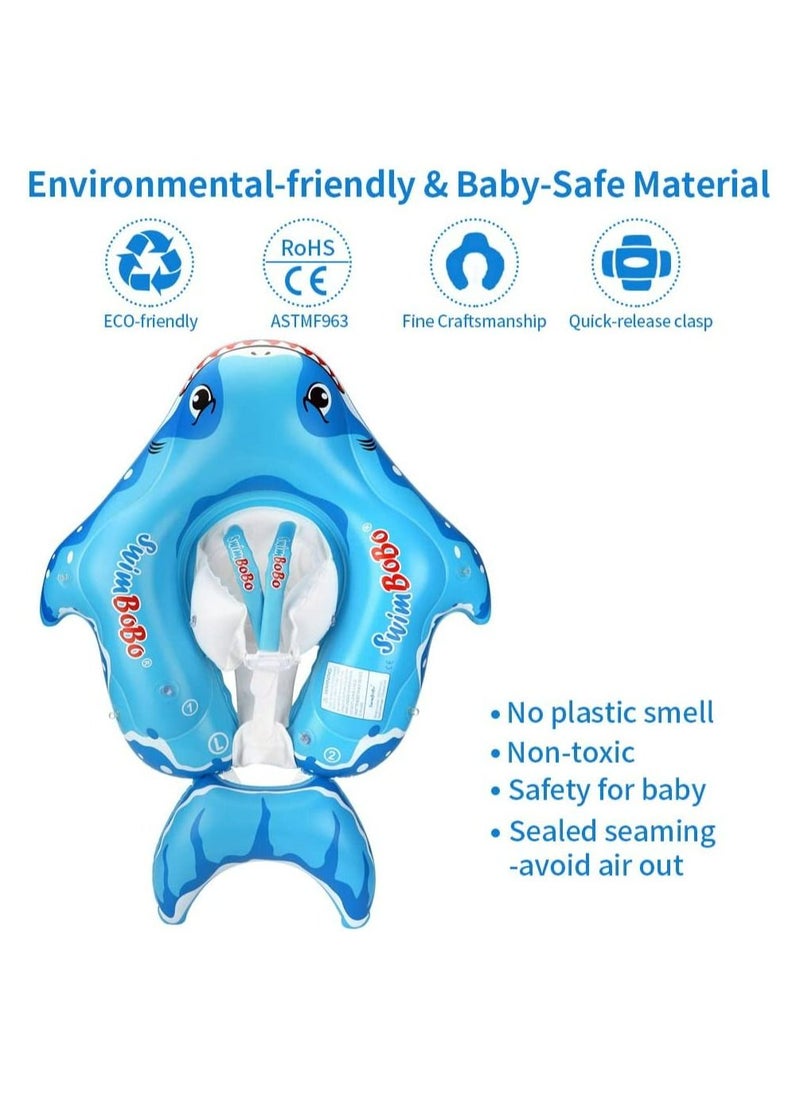 LIMOS - Inflatable Baby Swimming Pool Float Ring with Sun Protection Canopy and Safety Tail (L Shark Blue) - Image 1