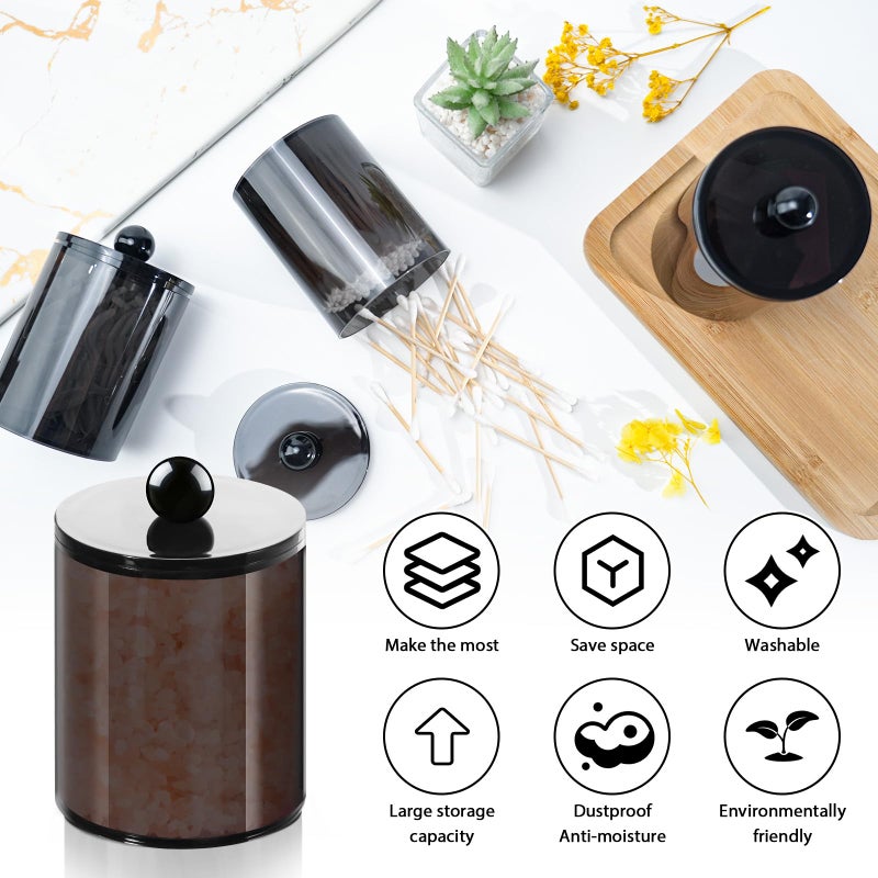 XIPENGKEJI 2 Pack Qtip Holder,Canister Apothecary Jar Set, Bathroom Jars with Lids Set for Cotton Swabs, Balls, Pads, Floss Picks,10oz-12oz Plastic Canisters Restroom Bedroom Vanity Organizer(Black) - Image 3