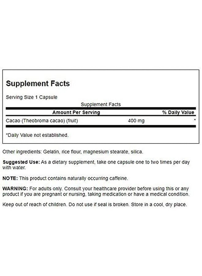 SWANSON Full Spectrum Cacao (Raw Cocoa) Herbal Supplement Promoting Mild Energy Support Traditional Whole Fruit Formula (60 Capsules 400Mg Each) - Image 3