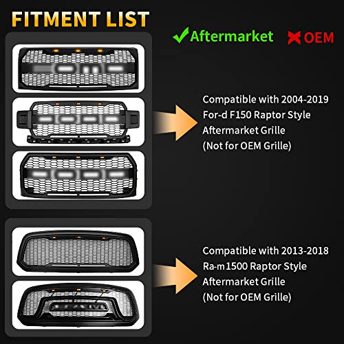AUXLIGHT Car Accessories, 3PCS LED Grille Lights with Fuse & Wire, Compatible with 2004-2019 for-d F150 Raptor Style Aftermarket Grill, 2013-2018 R-am 1500 Raptor Style Aftermarket Grill (Amber) - Image 4