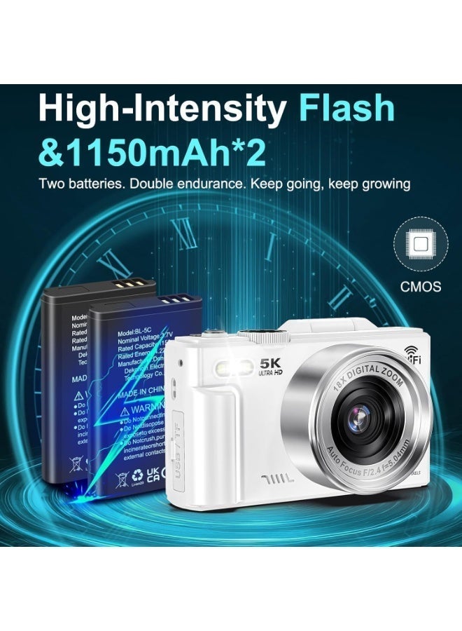 Lecran 5K Point and Shoot Digital Camera, 75MP Camera Digital for Photography, 2 Batteries, 18X Digital Camera with 3" 180° Flip Screen, Vlogging Camera for Beginner Gift, No TF Cards - Image 4
