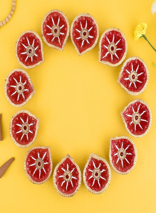 كرافتس مان مجموعة ساتفيك المكونة من 24 قطعة من مصابيح الزيت الطينية مع فتائل قطنية - مصابيح زيتية مصنوعة يدويًا من الطين لتزيين ديوالي (التصميم 4) - Image 2