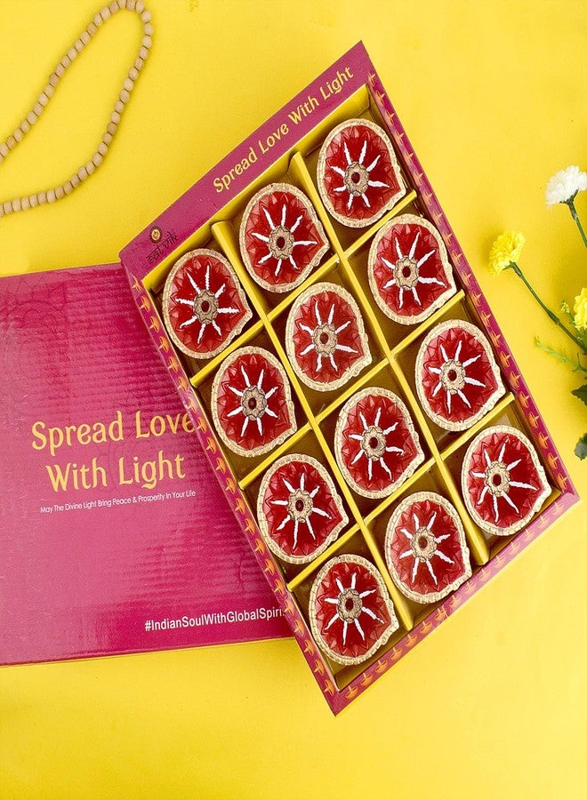 كرافتس مان مجموعة ساتفيك المكونة من 24 قطعة من مصابيح الزيت الطينية مع فتائل قطنية - مصابيح زيتية مصنوعة يدويًا من الطين لتزيين ديوالي (التصميم 4) - Image 1