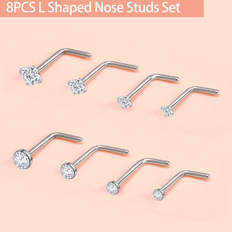 Lucktree Store Surgical Steel Nose Piercing Jewelry - 20G & 18G Nose Rings & Studs, Hoops 8mm-12mm, CZ Diamond 1.5mm-3mm, L-Shaped & Hoop Styles for Women & Men - Image 2