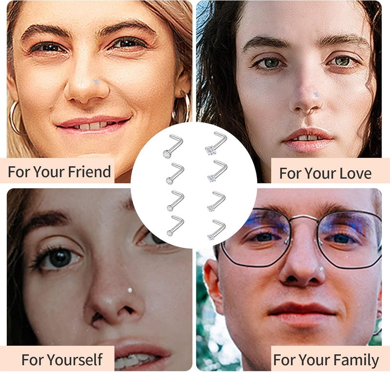 Lucktree Store Surgical Steel Nose Piercing Jewelry - 20G & 18G Nose Rings & Studs, Hoops 8mm-12mm, CZ Diamond 1.5mm-3mm, L-Shaped & Hoop Styles for Women & Men - Image 4
