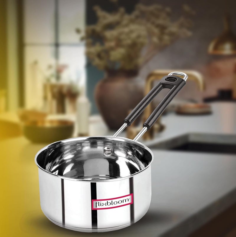 Flixbloom Incredible Kitchen Stainless Steel Induction BaseLPG Gas Friendly Triply Sandwich Bottom Cookware Heavy Guage Saucepan for TeaMilkWater Boil Saucepan with Lid 4 Litre - Image 1