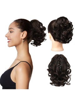 REECHO REECHO Ponytail Extension 9 Short Curly Wavy Claw Clip Synthetic Fiber Pony tails Hair Extensions HP001 Hairpieces for Women  Deep Brown 