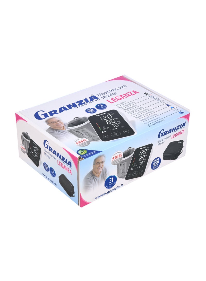 Granzia Leganza Blood Pressure Monitor – Upper Arm Cuff 22–42cm, Dual-User Memory (200 Readings), WHO Color Indicator, USB-C Rechargeable, BIHS Certified with 3-Year Warranty - Image 3