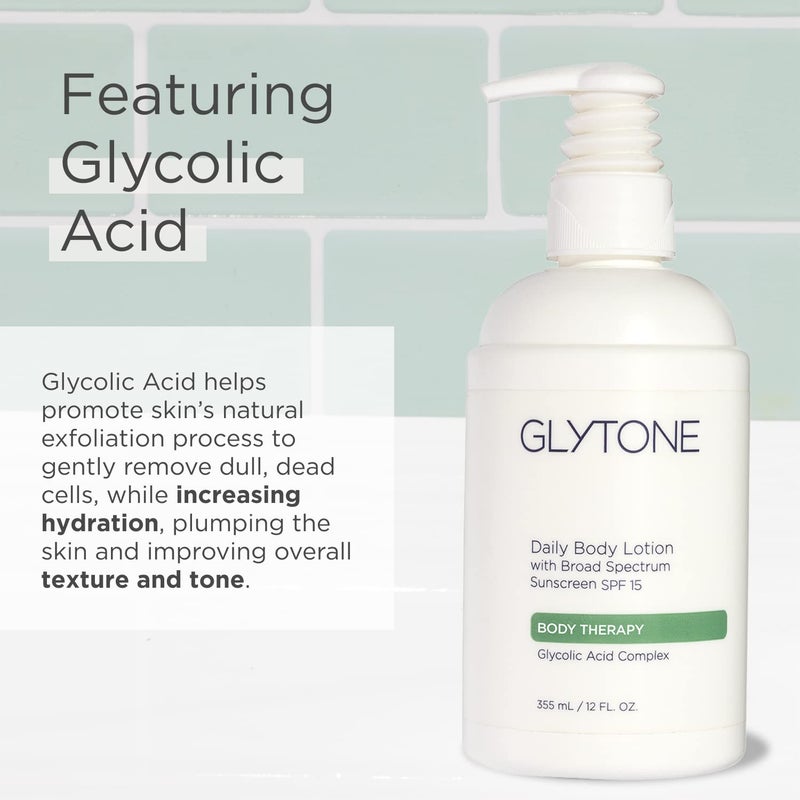 Glytone Daily Body Lotion with SPF 15â€“Broad Spectrum Sunscreen Moisturizer for Body â€“Spf Lotion with Glycolic Acid & Shea Butter â€“ Sensitive Skin Sun Screen â€“ Gives Non Greasy Sun Protection â€“ 12 oz - Image 3