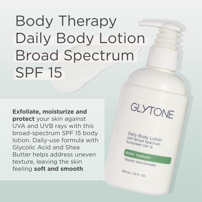 Glytone Daily Body Lotion with SPF 15â€“Broad Spectrum Sunscreen Moisturizer for Body â€“Spf Lotion with Glycolic Acid & Shea Butter â€“ Sensitive Skin Sun Screen â€“ Gives Non Greasy Sun Protection â€“ 12 oz - Image 2