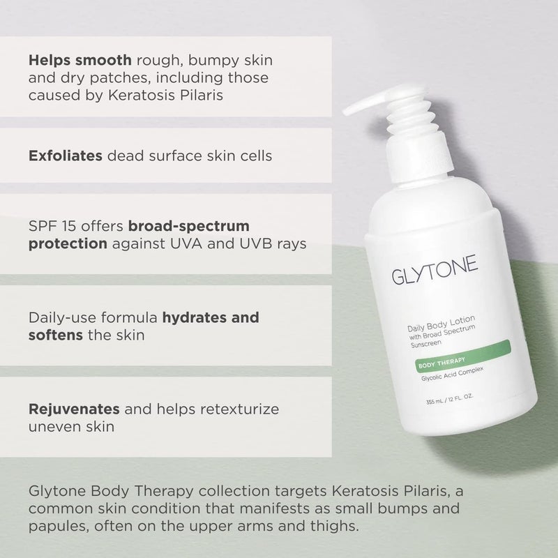Glytone Daily Body Lotion with SPF 15â€“Broad Spectrum Sunscreen Moisturizer for Body â€“Spf Lotion with Glycolic Acid & Shea Butter â€“ Sensitive Skin Sun Screen â€“ Gives Non Greasy Sun Protection â€“ 12 oz - Image 5