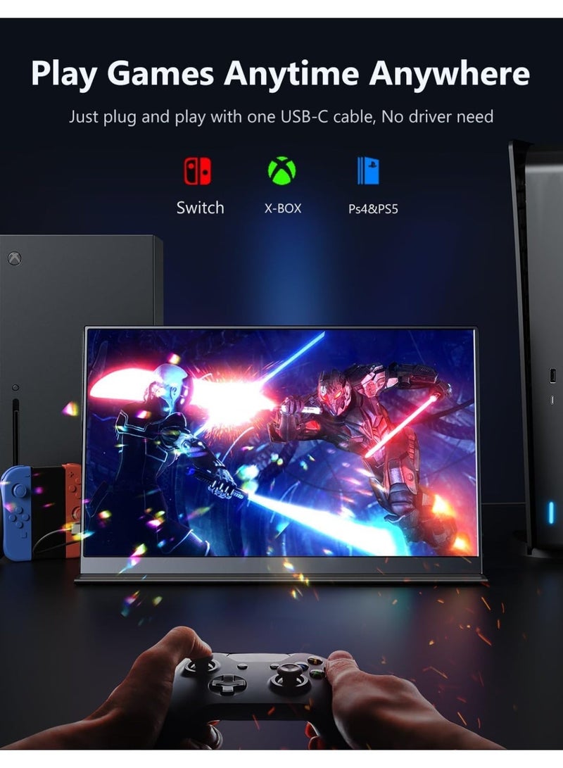 Touch The 15.6-inch portable monitor features FHD 1080P resolution and IPS technology for gaming and business, two USB-C ports, an HDMI port, built-in speakers, and supports Extended Display for displaying different applications and tasks simultaneously. - Image 5