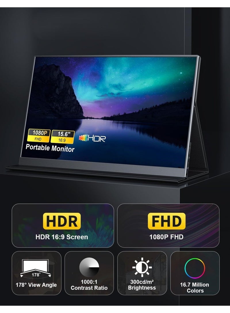 Touch The 15.6-inch portable monitor features FHD 1080P resolution and IPS technology for gaming and business, two USB-C ports, an HDMI port, built-in speakers, and supports Extended Display for displaying different applications and tasks simultaneously. - Image 2