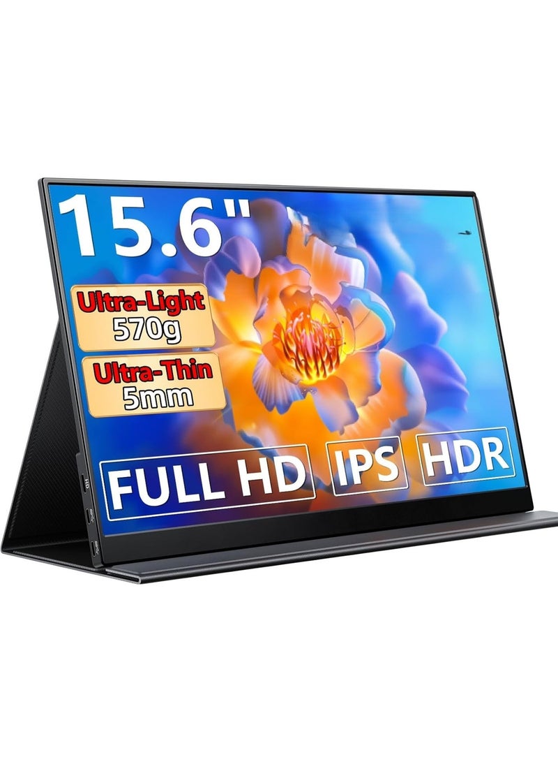 Touch The 15.6-inch portable monitor features FHD 1080P resolution and IPS technology for gaming and business, two USB-C ports, an HDMI port, built-in speakers, and supports Extended Display for displaying different applications and tasks simultaneously. - Image 1