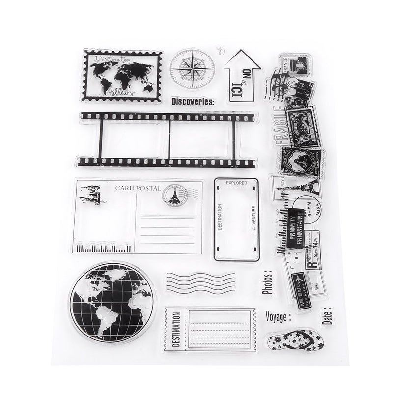 Clear Silicone Stamps Earth Map Travel Theme Patterns Rubber Seal Postage Stamp for Journals Card Making Decoration Scrapbooking Scrapping and Journals