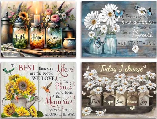 Tiwabb 4 Pack Diamond Art Kits for Adults Beginners,Inspirational Flower Diamond Painting Kits for Adults,5D Full Drill DIY Diamond Dot Gem Art Kit Wall Home Decor Arts Craft 12x16 inch - Image 1
