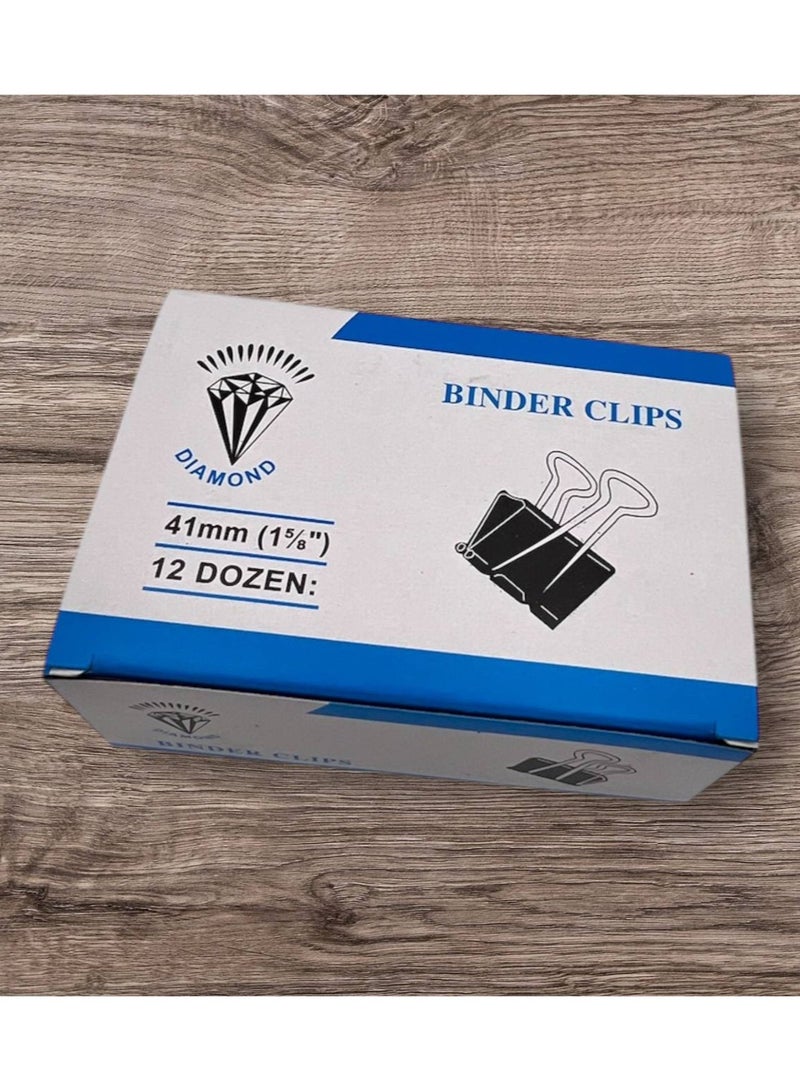DIAMOND BINDER CLIP 41MM BOX OF 144PC BLACK