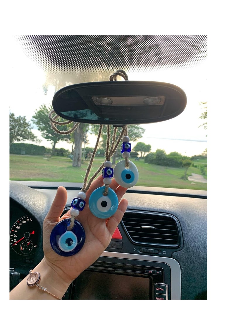 SYOSI Evil Eye Car Hanging Ornament, Rear View Mirror Ornament Accessories, Turkish Greek Nazar Amulet, Good Luck Pendant,  for Car Window Door Rear View Mirror Accessories 3 pcs  - Image 3