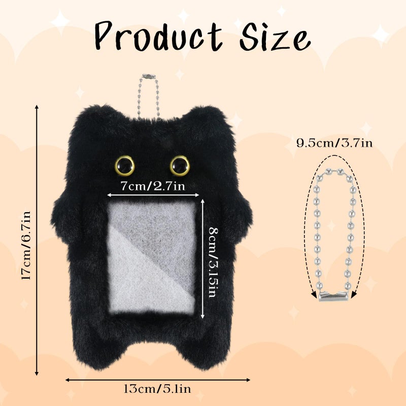 Tweruna Black Cartoon Plush Photocard Holder Keychain, Cute Cartoon Cat Photo Card Holder Keychain, Soft Plush Photo Card Holder for ID Card Cover Photo Protective Bag Pendant Decor - Image 2