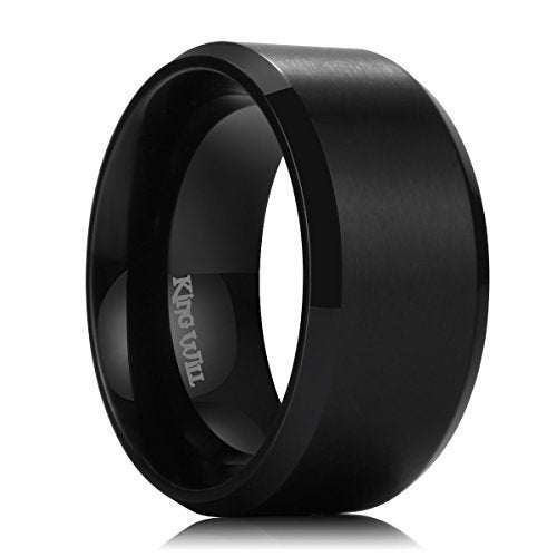 King Will Black Titanium Wedding Ring for Men Women-10mm Width Wedding Band Brushed Center Engagement Ring Beveled Edge Design Comfort Fit Size (13.5) - Image 1