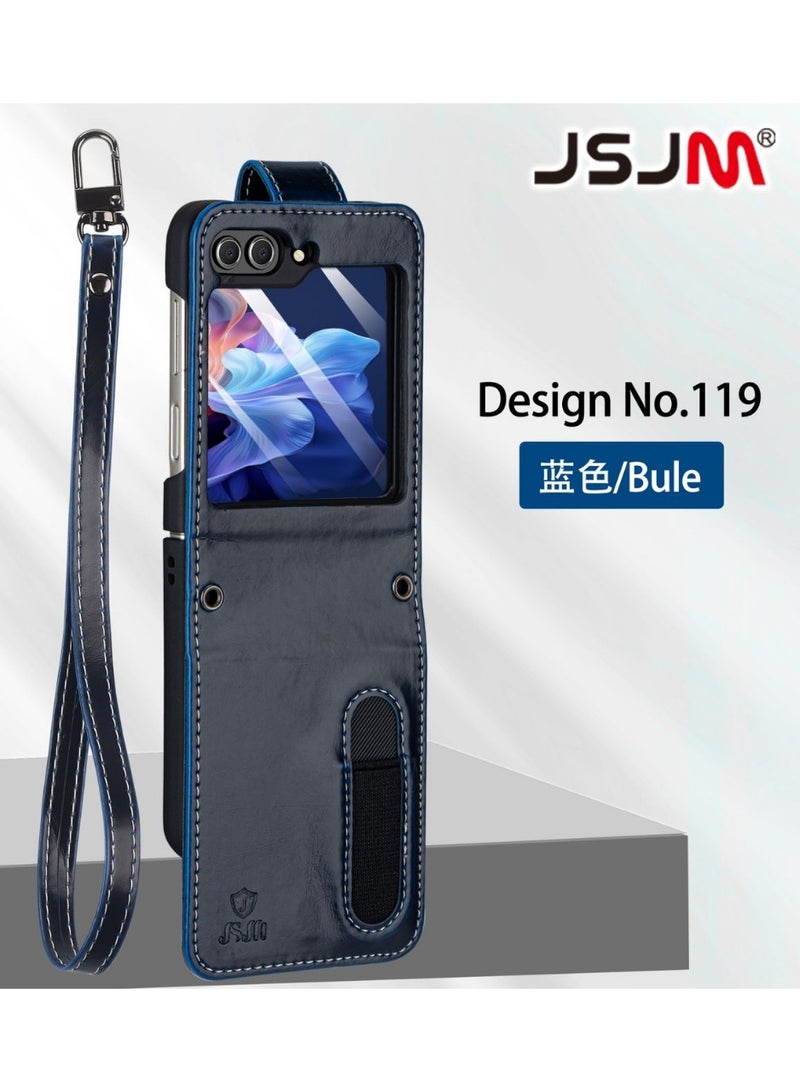 JSJM GALAXY FLIP 6 - JSJM BACK + BOOK WITH GLASS + ZIP COVER LEATHER FASHION CASE FOR SAMSUNG GALAXY FLIP 6 (DESIGN- 119) [ Blue Color ] - Image 2