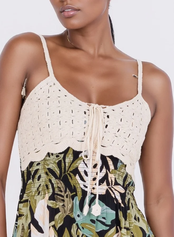 HaILYS Spaghetti Strap Crochet Bodice Maxi Dress - Tropical Print