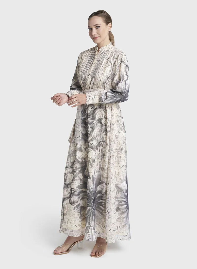 Kashkha  Cream Colour Hand Work Georgette Geometric Printed Dress (VW234) for Women | Best Price UAE