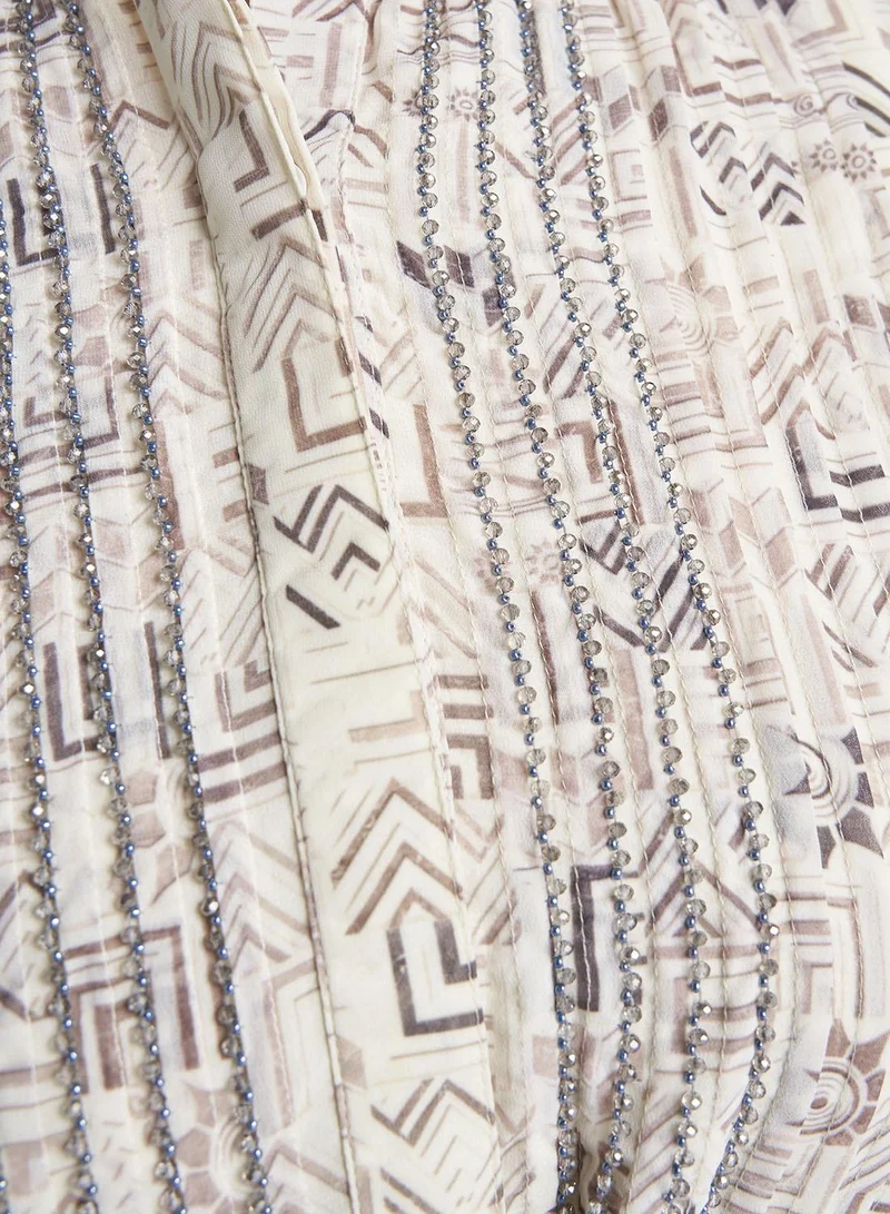 Kashkha  Cream Colour Hand Work Georgette Geometric Printed Dress (VW234) for Women | Best Price UAE