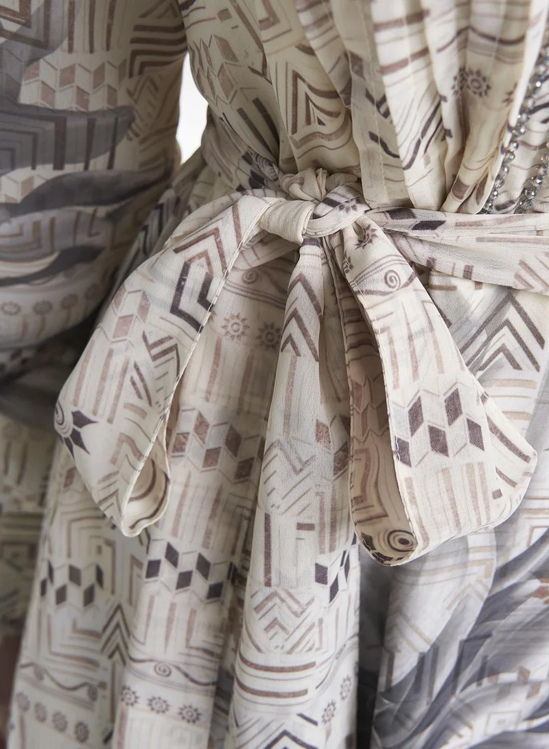 Kashkha  Cream Colour Hand Work Georgette Geometric Printed Dress (VW234) for Women | Best Price UAE