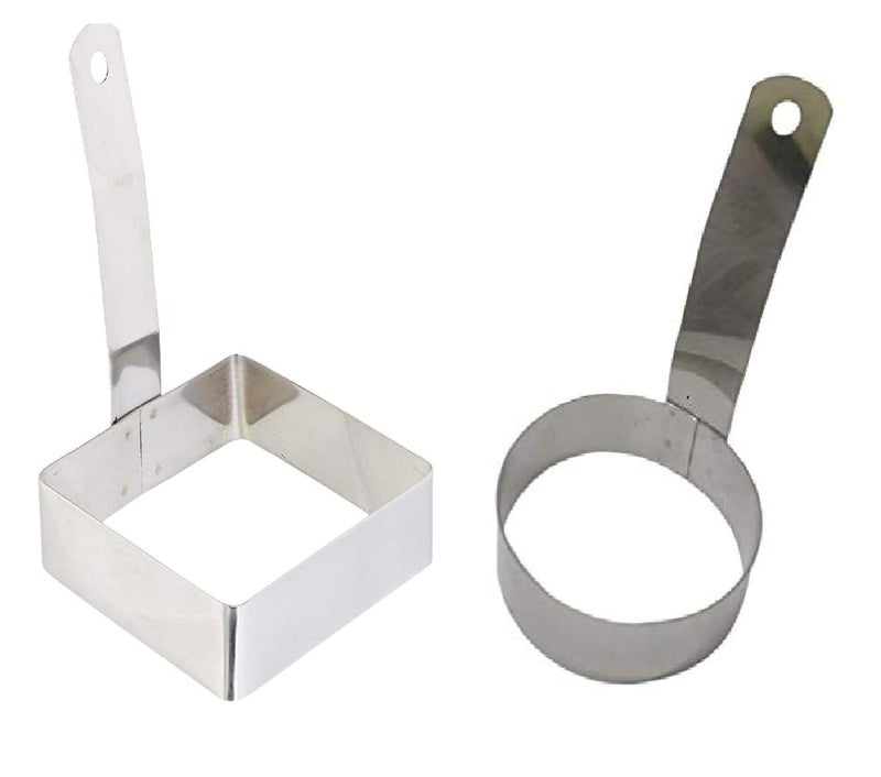 Dynore Dynore Stainless Steel Set of 2- Round and Sqaure Egg/Pancake Ring with Handle - Image 1
