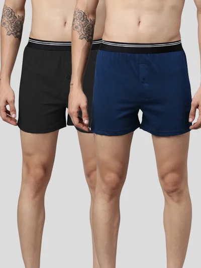 جوفن Men Solid Pure Cotton Boxers Pack Of 2