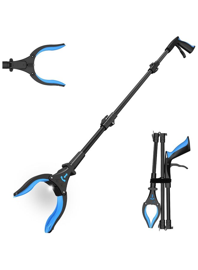 Foldable Grabber Reacher Tool, 32" Garbage Grabber Tool, 90°Rotating averse-Slip Jaw, Soft Rubber Handle & Durable Stick, Magnet Hook, Gabbers for Elderly (Color : BLUE) - Image 1