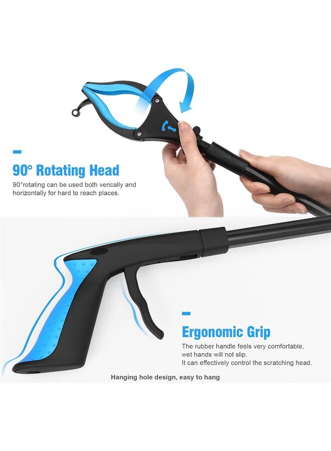 Foldable Grabber Reacher Tool, 32" Garbage Grabber Tool, 90°Rotating averse-Slip Jaw, Soft Rubber Handle & Durable Stick, Magnet Hook, Gabbers for Elderly (Color : BLUE) - Image 4