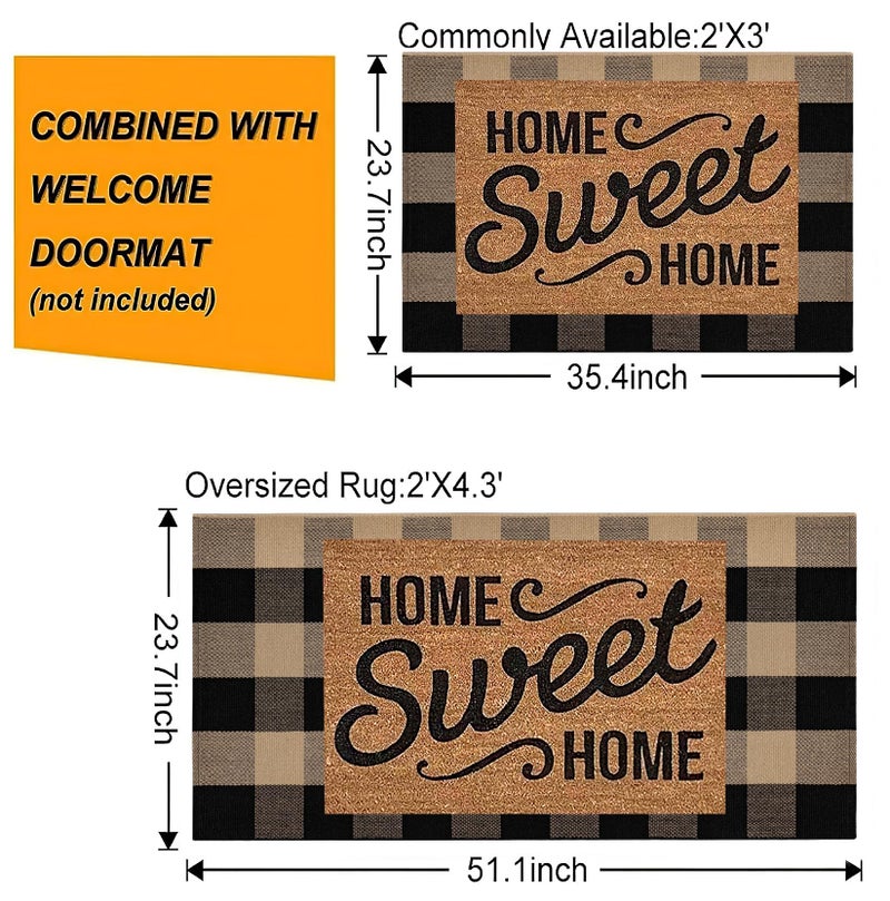 BUAGETUP Front Porch Rug 24''x51'' Black and Tan Checkered Outdoor Rug Cotton Washable Front Door Mat Outdoor for Layered Doormat,Bedroom,Farmhouse,Entryway,Patio - Image 3