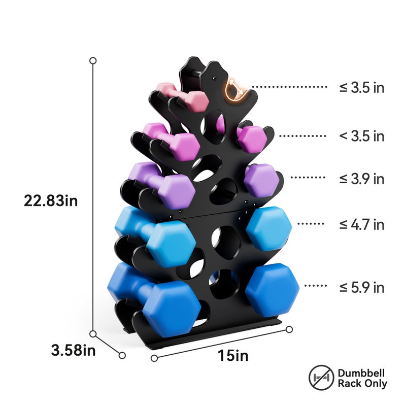 Josmimic Dumbbell Rack Stand with Anti-Slip Pads for Home Gym, 5 Tier Compact A-Frame Design Weight Rack with Handle, Space-Saving Dumbbell Holder (Dumbbells Not Included) - Image 3