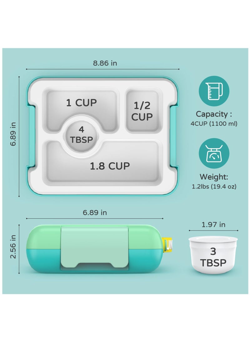 SOLARAE Kids Bento Box, Leak-Proof, 4-Compartment Bento-Style Lunch Box, Perfect Portion Sizes for Ages 3 to 10 - BPA-Free, Portable Handle, Dishwasher Safe, Food-Safe Materials, Tiffany Green - Image 5