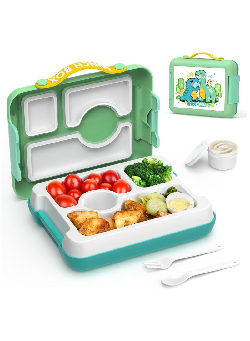 SOLARAE Kids Bento Box, Leak-Proof, 4-Compartment Bento-Style Lunch Box, Perfect Portion Sizes for Ages 3 to 10 - BPA-Free, Portable Handle, Dishwasher Safe, Food-Safe Materials, Tiffany Green - Image 1