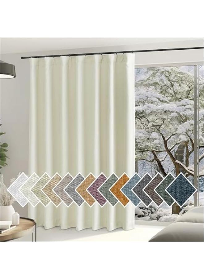 Arabest Sliding Door Curtains 84 inch Length for Bedroom, Room Darkening Hook Belt/Rod Pocket/Back Tab Faux Linen Thermal Window Treatments for Living Room, Natural, W100 x L84, 1 Panel  - Image 1