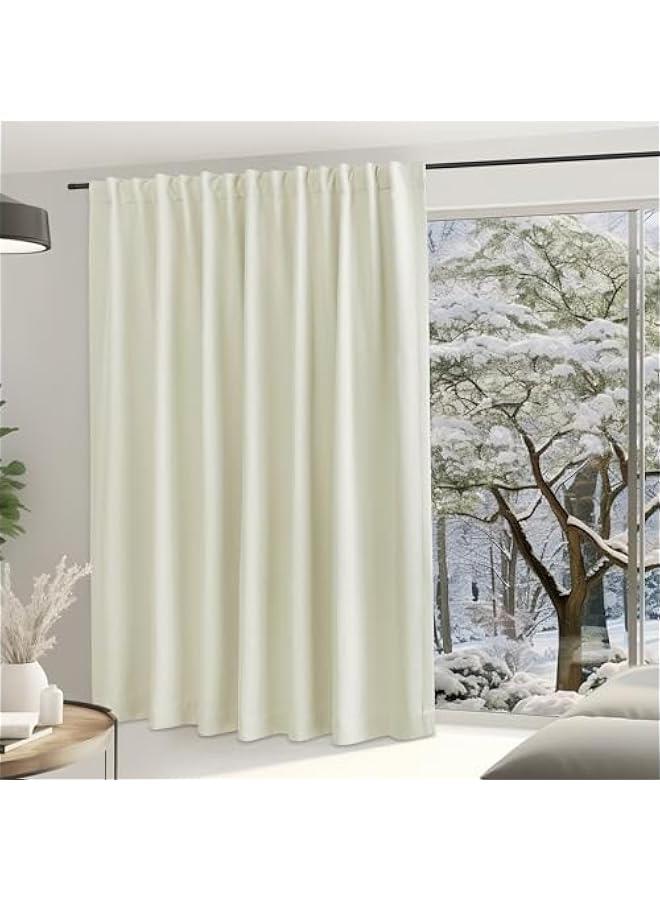 Arabest Sliding Door Curtains 84 inch Length for Bedroom, Room Darkening Hook Belt/Rod Pocket/Back Tab Faux Linen Thermal Window Treatments for Living Room, Natural, W100 x L84, 1 Panel  - Image 2