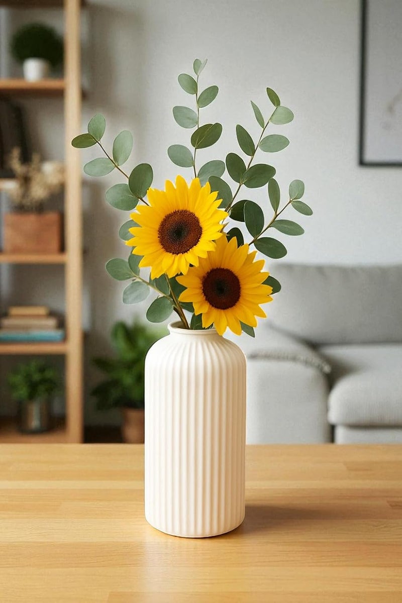 Relanta Decorative Glass Vase for Flower Plants | Clear Glass vases for Home Decor | Glass vase for Living Room (White vase) - Image 3