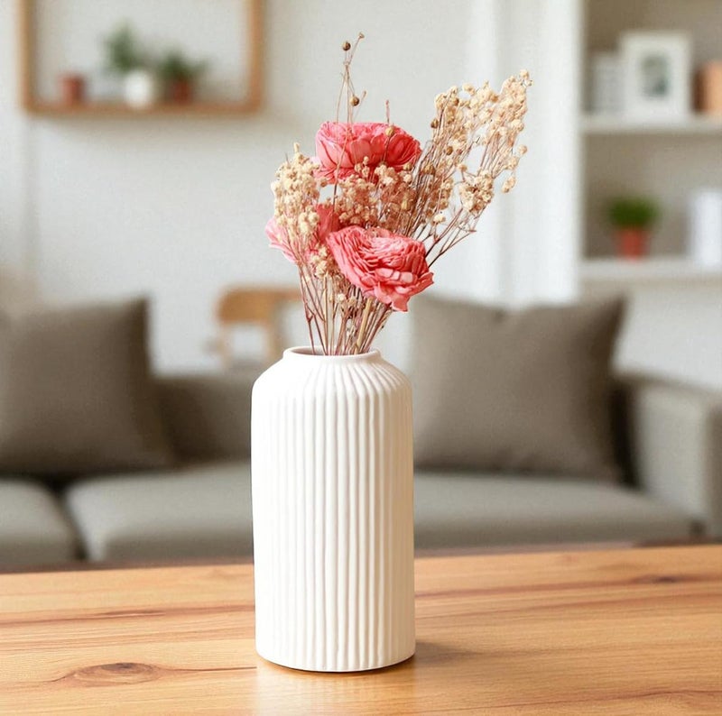 Relanta Decorative Glass Vase for Flower Plants | Clear Glass vases for Home Decor | Glass vase for Living Room (White vase) - Image 1