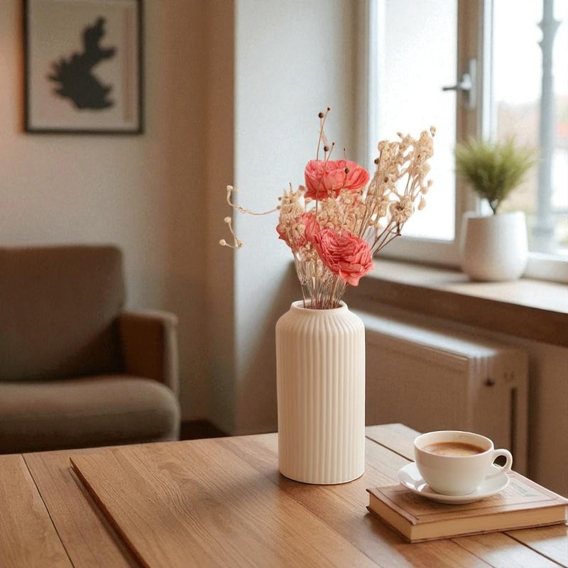 Relanta Decorative Glass Vase for Flower Plants | Clear Glass vases for Home Decor | Glass vase for Living Room (White vase) - Image 5