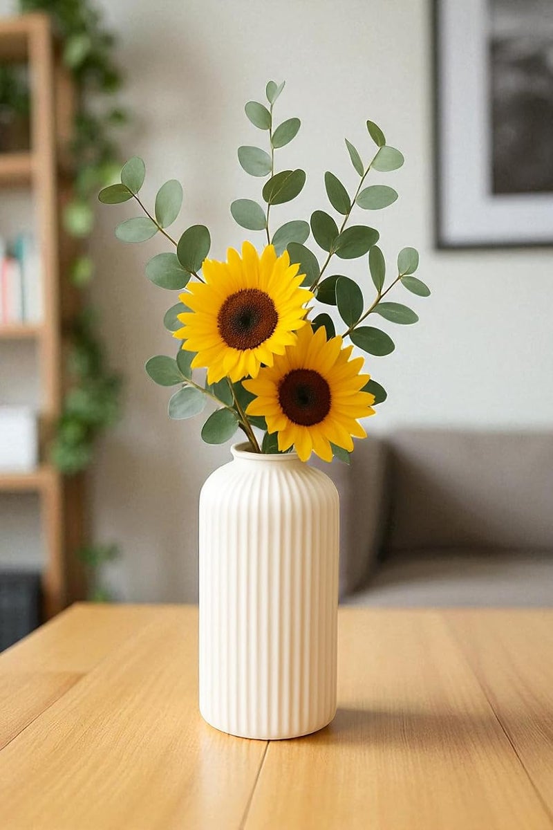 Relanta Decorative Glass Vase for Flower Plants | Clear Glass vases for Home Decor | Glass vase for Living Room (White vase) - Image 2