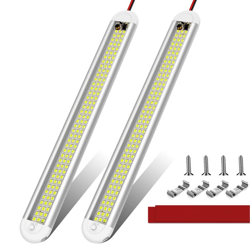 شريط إضاءة داخلي LED 12 فولت من CAPETRONIX 120LEDs 1500LM 8W DC 12 فولت مع مفتاح تشغيل/إيقاف لسيارات النقل المغلقة، RV، فان، شاحنة، قارب، كارافان، منزل متنقل 2 عبوة